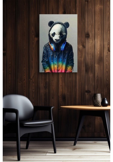 Müzik Dinleyen Genç Panda Yağlı Kanvas Tablo