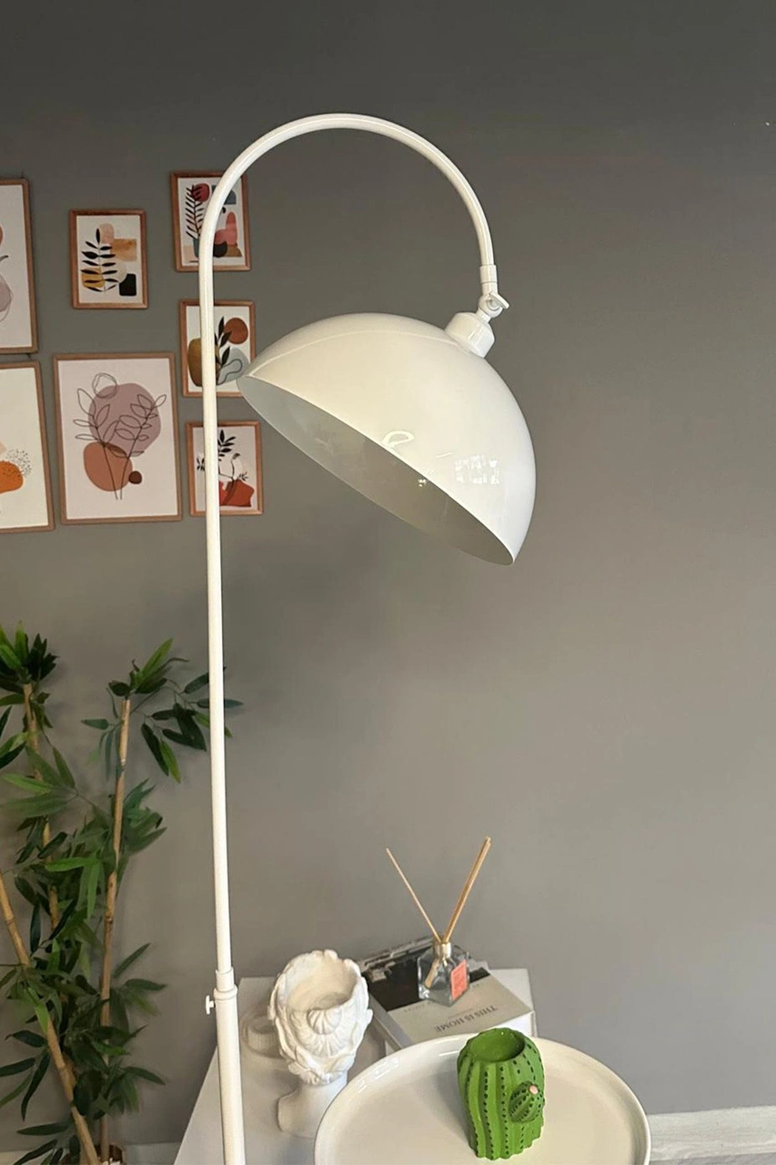 Beyaz Lambader Hareketli Başlık Sehpalı Modern Dekoratif Metal Oturma Odası Çalışma Odası Beyaz