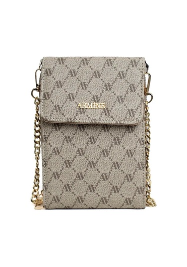 Armine Kadın Çanta, Zincir Askılı Abiye Omuz Çantası 266 Vizon Noktalı Vizon