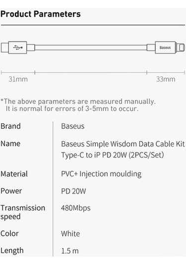 Flybuy Baseus 2 Adet 1.5m Beyaz Type-c İphone Kablosu Pd 20w Hızlı Şarj