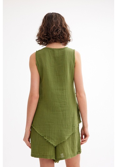 Pamuk Müslin Üçgen Bluz - Şık Ve Rahat Yaz Tasarımı Yeşil