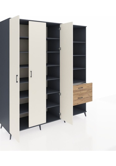 Kronos Dolap 16 Raflı 2 Çekmeceli 3 Kapaklı 220x59x243 Antrasit-aytaşı/çam Aytası/atlas Çam