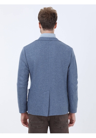Kip Mavi Düz Modern Fit Yün Karışımlı Örme Ceket Çok Renkli