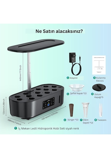 İç Mekan Ledli Hidroponik Hobi Seti Siyah Renk