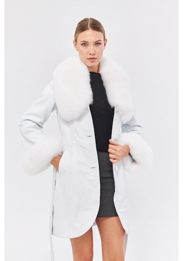 Derinss Dka1551 Hakiki Deri Kadın Beyaz Kaban 001