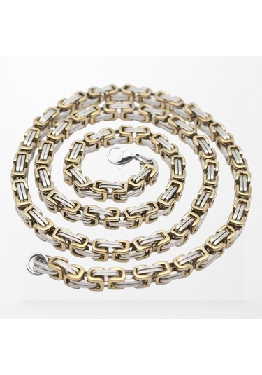 Çelik Kolye Kral Zincir Model 0.5 Mm 55 Cm Bizans Bağlantı Gümüş Altın Sarısı Gold Gold - Gümüş