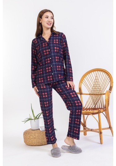 Yeni Sezon Düğmeli Süet Kadın Pijama Takımı 5503-lacivert Lacivert