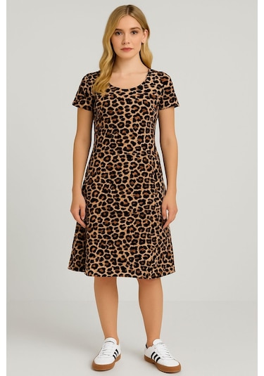 2 Adet Dökümlü Rahat Kalıp Günlük Penye Kumaş Elbise Haki