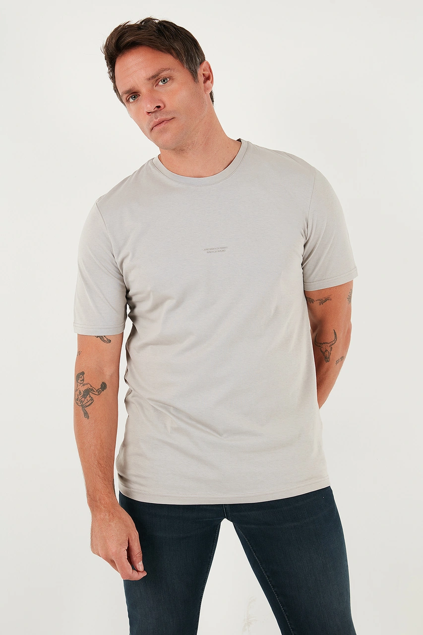 Buratti Yazı Detaylı Pamuklu Regular Fit Bisiklet Yaka Erkek T Shirt 59020203 Kül