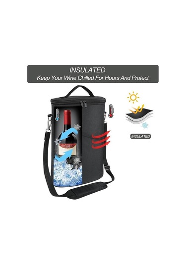 Dolıty 2 Şişe Şarap Tote Çantası Balıkçılık Plaj Açık Siyah Çok Renkli