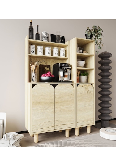Parma 3 Kapaklı Mutfak Dolap, Kahve Köşesi, Çok Amaçlı Dolap Safir Meşe