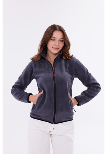 Monox Kadın Slim Fit Tam Fermuarlı Polar Ceket Füme