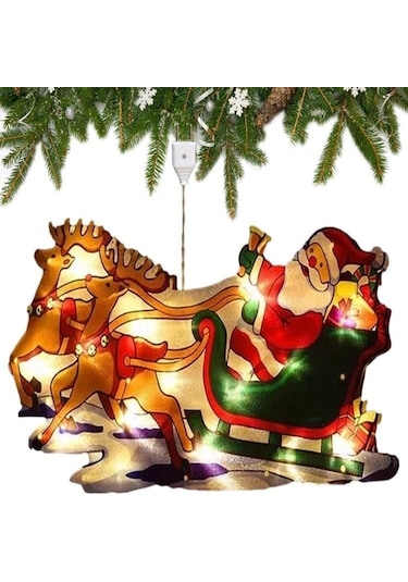 3d Noel Baba Ve Geyikli Duvar Işığı, Fişli Ağaç Süsü, Günışığı Renkli Yılbaşı Noel Ev Dekoru Süsleme Gün Işığı - Sarı