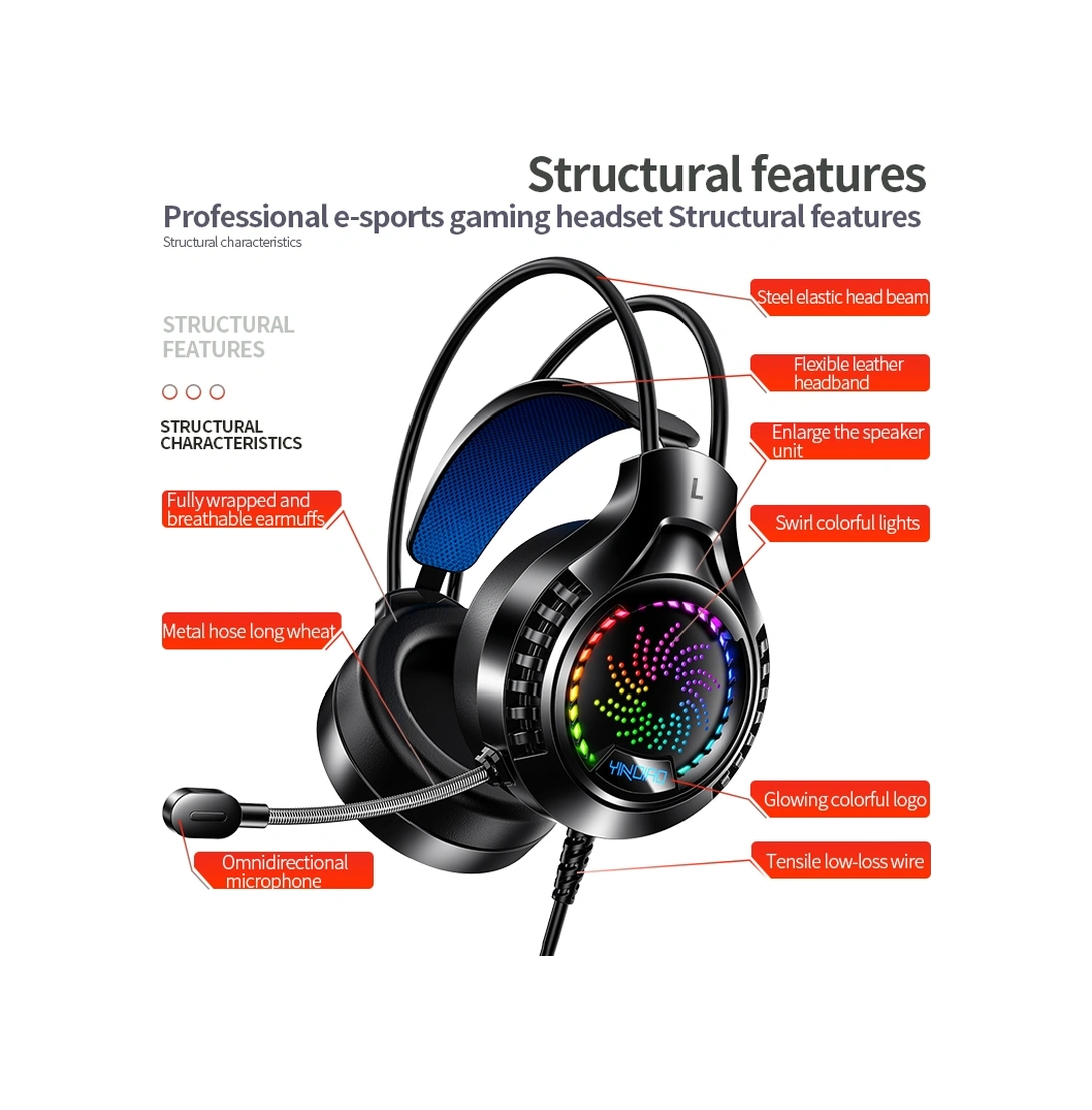 Sones Yındıao Q7 Renkli Işık Bilgisayar Kablolu Kulaklık Usb Oyun Kulaklığı Çift 3,5 Mm + Usb Siyah