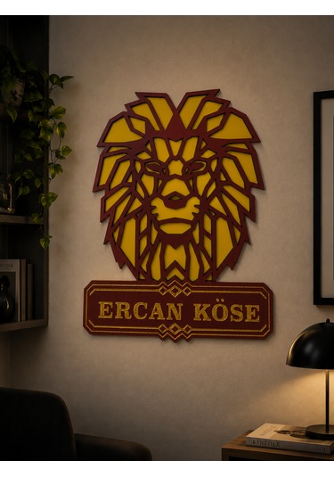 Aslan Figürlü Kişiye Özel Ahşap Duvar Dekoru İsim Yazılı Dekoratif Tablo Ercan Köse 30x35