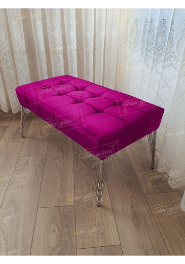 Modern Dilim Puf Ayakucu Puf Gümüş Metal Ayak 100 45 Mor
