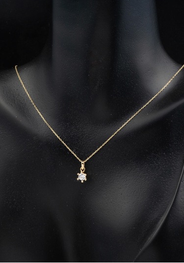 Bilezikci Tek Taşlı 14 Ayar Kolye Küpeli Altın Set