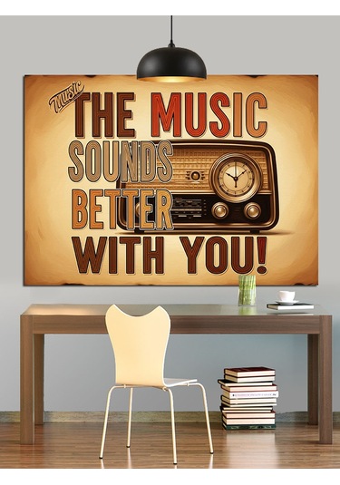 Müzik Sloganı Retro Dekoratif Kanvas - Mdf Ahşap Tablo