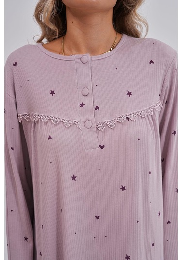 Mecit 6152 Lila Kadın %100 Pamuk Büyük Beden Gecelik Lila