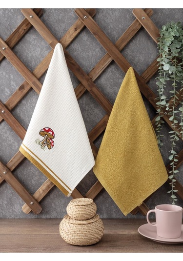 2 Li Mutfak Havlusu Kırmızı Renk Kiraz Nakışlı Kırmızı