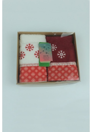 Ecocotton Yılbaşı Figurlu Kar Taneli 2 Lı Kırmızı Beyaz 30 x 50 Cm