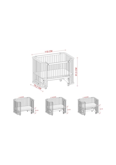 Meltem Kids Bambino Sallanır Ahşap Anne Yanı Beşik 70x110 cm (beyaz-pembe) Pembe