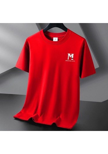 Kırmızı M 10 Renk Saf Pamuk Erkek Tişört Yuvarlak Yaka Kısa Kollu Bol Erkek Tişört S-6xl Kırmızı