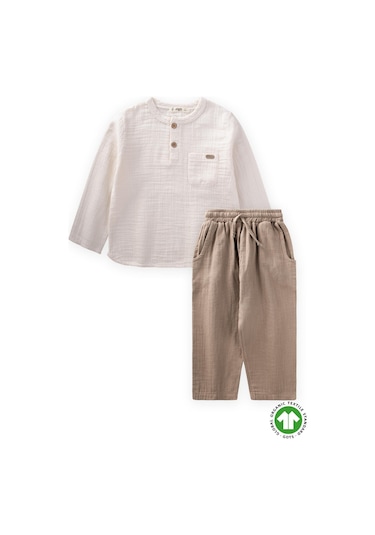 Organik Bohem Gömlekli Mevsimlik Takım 2-8 Yaş Ekru Ekru