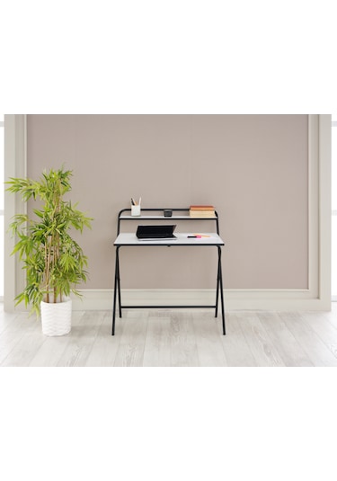 Arpelia Çalışma Masası Tam Katlanır 85x55x73 Cm Beyaz Siyah  -  Beyaz