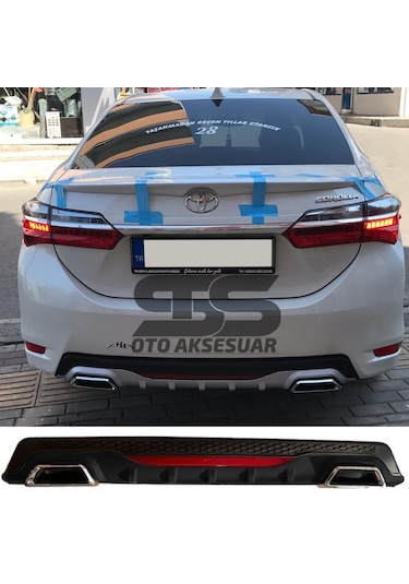 Toyota Corolla 2013-2018 Difüzör Arka Tampon Eki 2 Egzoz Çıkışlı Siyah Reflektörlü