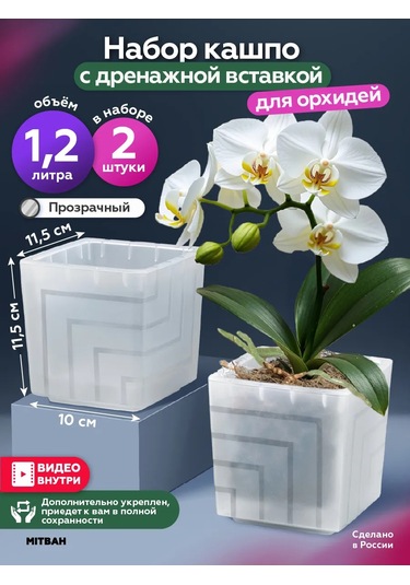 Mıtbah Şeffaf Kare Orkide Saksısı, 2 Adet, 1,2 L 399165392