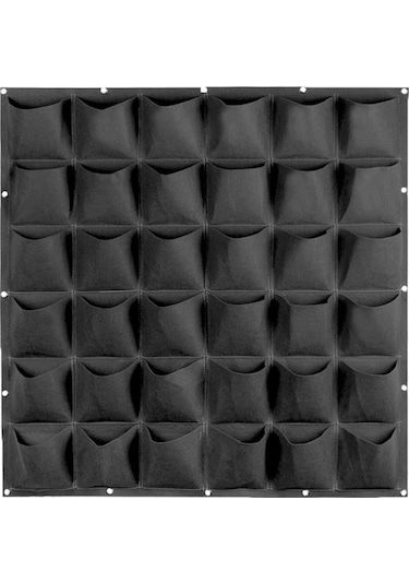 Duvar Tipi Felt Bitki Yetiştirme Çantası, 36 Cepli Siyah, Bahçe Ve Dış Mekan Bitkileri İçin