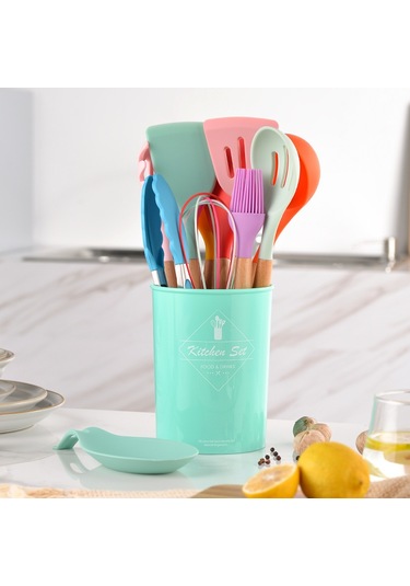 Teltree Su Yeşili Silikon Çelik Kelepçe Seti - Evde Pişirme Araçları, Kol Saati Ve Saklama Kavanozu İle Komplet Paket