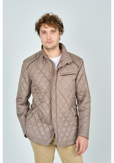 Allegro Erkek Dik Yaka Fermuar Ve Çıtçıt Kapamalı Kapitone Uzun Mont 5444 Bej Bej