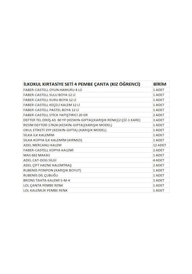 İlkokul Kırtasiye Seti 4 Pembe Çanta Kız Öğrenci