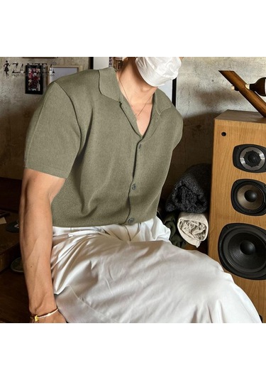 İncerun Erkek Günlük Giyim Düz Renk Örme Kısa Kollu Gömlek Yeşil