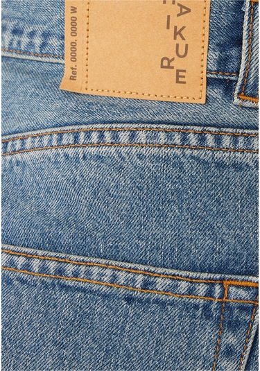 Haikure Kenarları Geniş Denim Pantolon Mavi