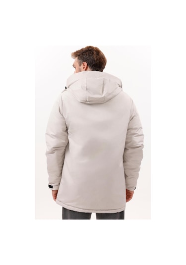 Erkek Polarlı Kürklü Su Ve Rüzgar Geçirmez Kapüşonlu Kışlık Mont & Kaban & Parka - Elyaflamalı Taş