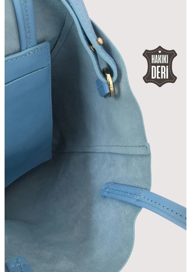 Hakiki Deri Kadın El Çantası Mavi Smr8751 Mavi