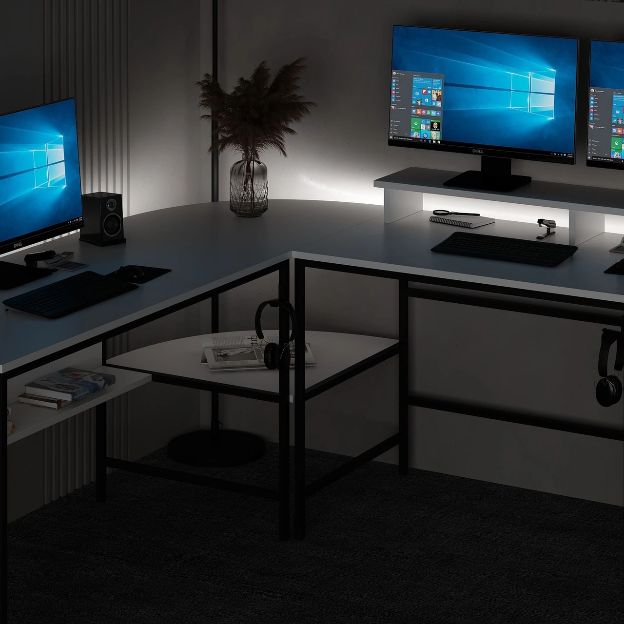 Minar Greta Rgb Led Işıklı L Köşe Çalışma Masası - Beyaz Beyaz