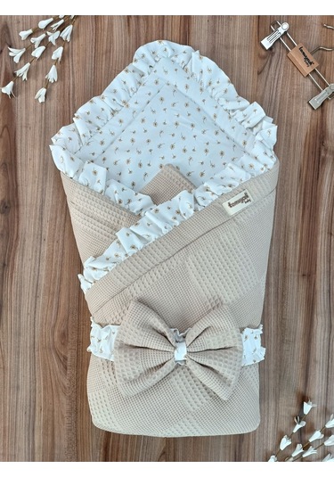 Pike Bebek Battaniyesi Dış Kundağı %100 Pamuklu Çiçek Desenli Yenidoğan Hastane Çıkışı Mevsimlik Sütlü Kahve