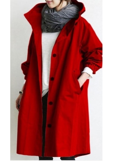 Kadınlar İçin Orta Uzunlukta Bol Rüzgarlık Ceket Kırmızı