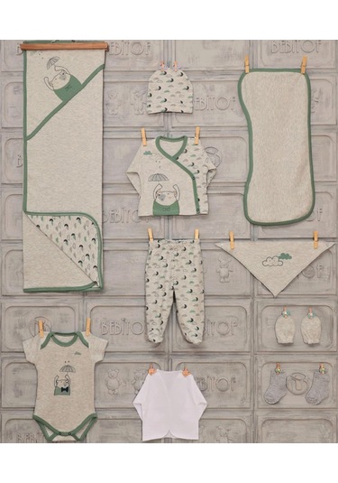 Bebitof Minilamb Şemsyeli Ayıcık 10'Lu Zıbın Set 17023 Yeşil Çok Renkli