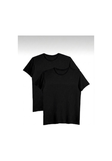 Bürke 2'li Erkek/Unisex Siyah Renk %100 Pamuk Bisiklet Yaka Basic Tişört