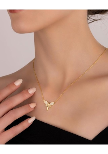 Beyaz Taşlı Gümüş Melek Kolye