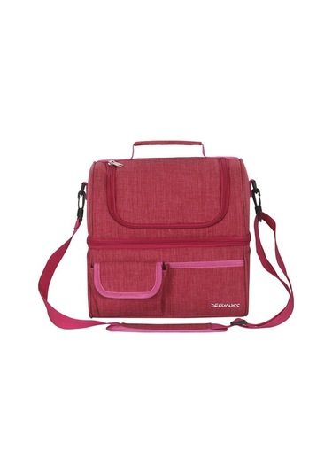 Çift Bölmeli Eva Öğle Yemeği Çantası - Sıcak Ve Soğuk Yiyecekler İçin Taşınabilir Termal Çanta, Pembe Kırmızı Kırmızı