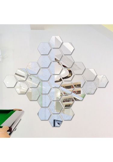 Yifomall Büyük Boy 18.4x18.4 Cm Gümüş Akrilik Ayna Duvar Sticker, 12 Adet Altıgen Kare, Oturma Odası Koridor Dekorasyon, Yansıtıcı Fonksiyonlu Duvar Aksesuarı Diğer
