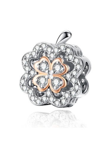 Dört Yapraklı Yonca Zirkon Boncuklu S925 Ayar Gümüş Dıy Bilezik Aksesuarları Çok Renkli