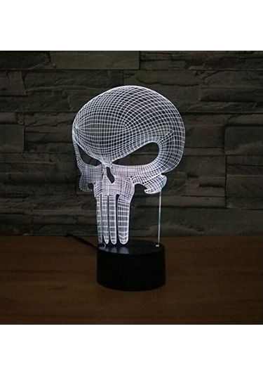 Szypzstore Punisher Kafatası 3d 7 Renk Değişimi Led Masa Lambası Dokunmatik Düğme Odası Dekoru Zmp8xl Renkli