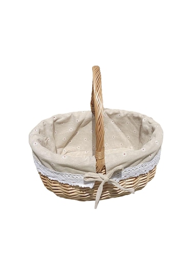 Cbtx Saplı Hasır Piknik Sepeti Söğüt El Dokuma Paskalya Sepeti Oyuncak Saklama, Boyut: L - Papatya Keten